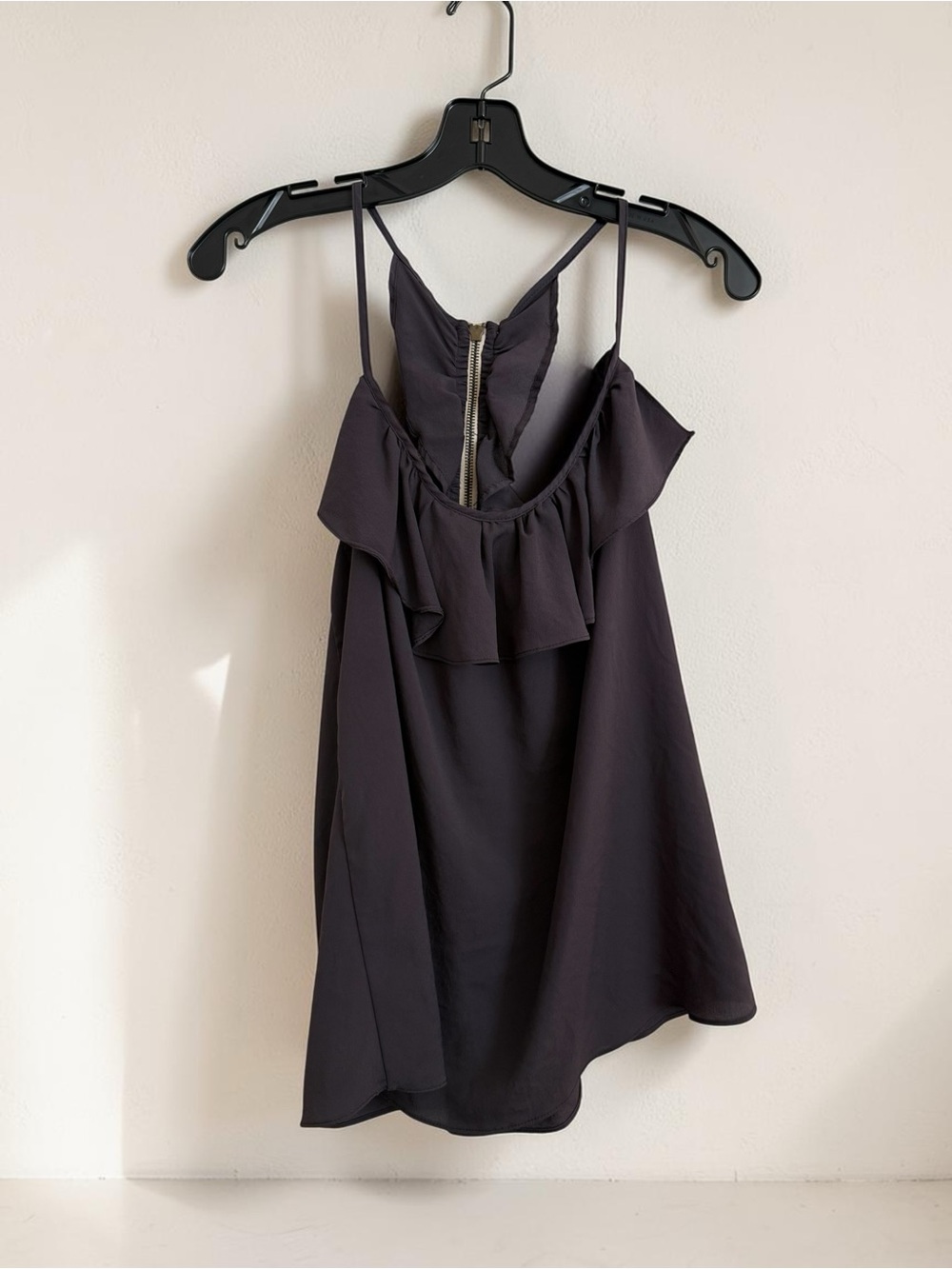 Ruffled Spaghetti-Strap Camisole in Gray